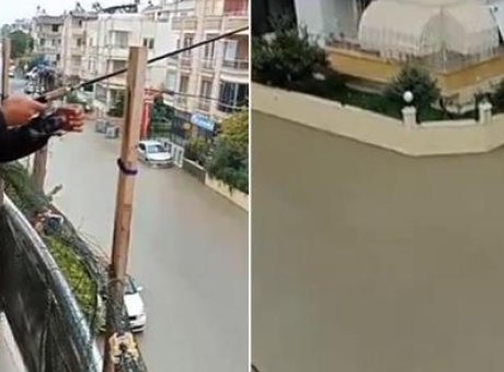 Balıkesir’de Yağmurun Getirdiği Şaşkınlık: Balkonundan Olta Attı!